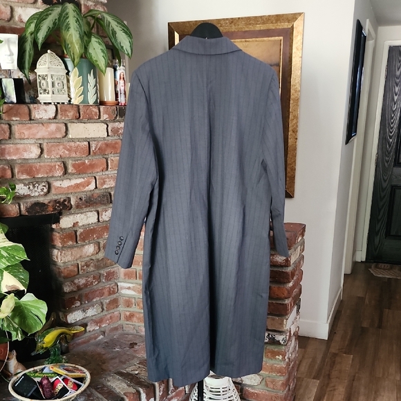 Harvé Benard Gray Pinstripe Long Blazer Coat Sz18 Plus Size Office Career Chic - Picture 6 of 12